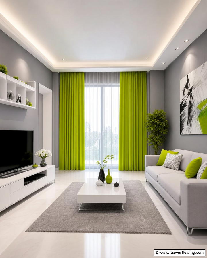 Energetic Lime Zest - 30 Curtain Color Ideas Perfectly Paired With Gray Walls