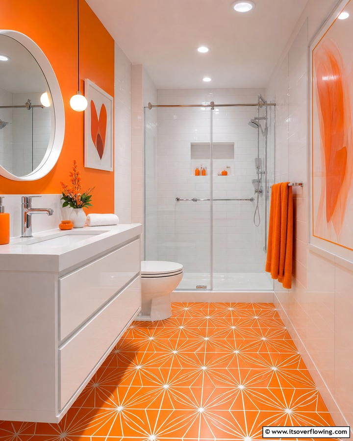 Energetic Orange Burst - 21 Bathroom Color Ideas to Refresh Your Space with Vibrant Hues