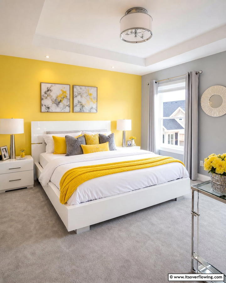 Energetic Yellow Highlights - 21 Bedroom Paint Colors to Create Your Dream Sleep Sanctuary