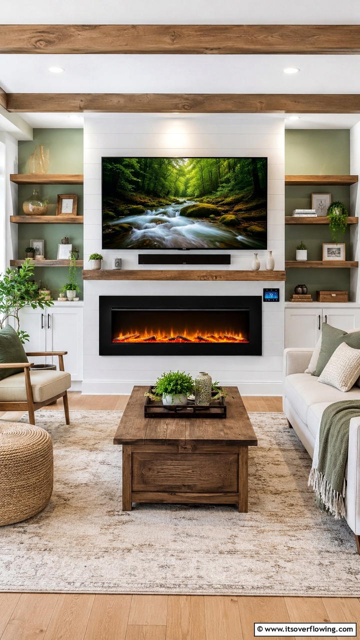 Energy Efficient Electric Fireplace with TV Enhancement - 30 Electric Fireplace Ideas With TV Above for Cozy Spaces