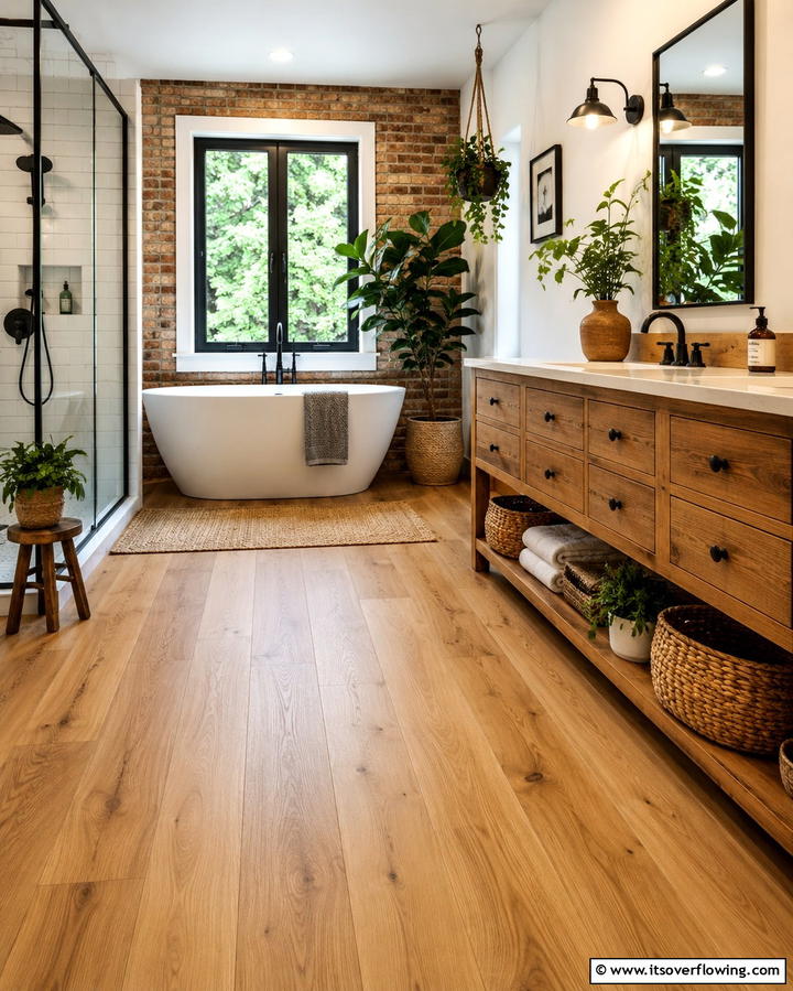 Engineered Wood for a Warm Natural Look - 25 Bathroom Flooring Ideas for Style and Durability