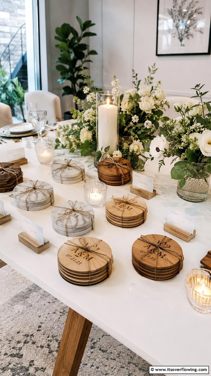 Engraved Coasters - 21 Thoughtful Wedding Favors Ideas Your Guests Will Love