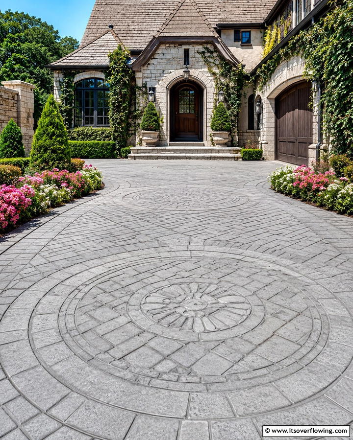 Engraved Concrete Driveway - 30 Durable Concrete Driveway Designs to Enhance Curb Appeal