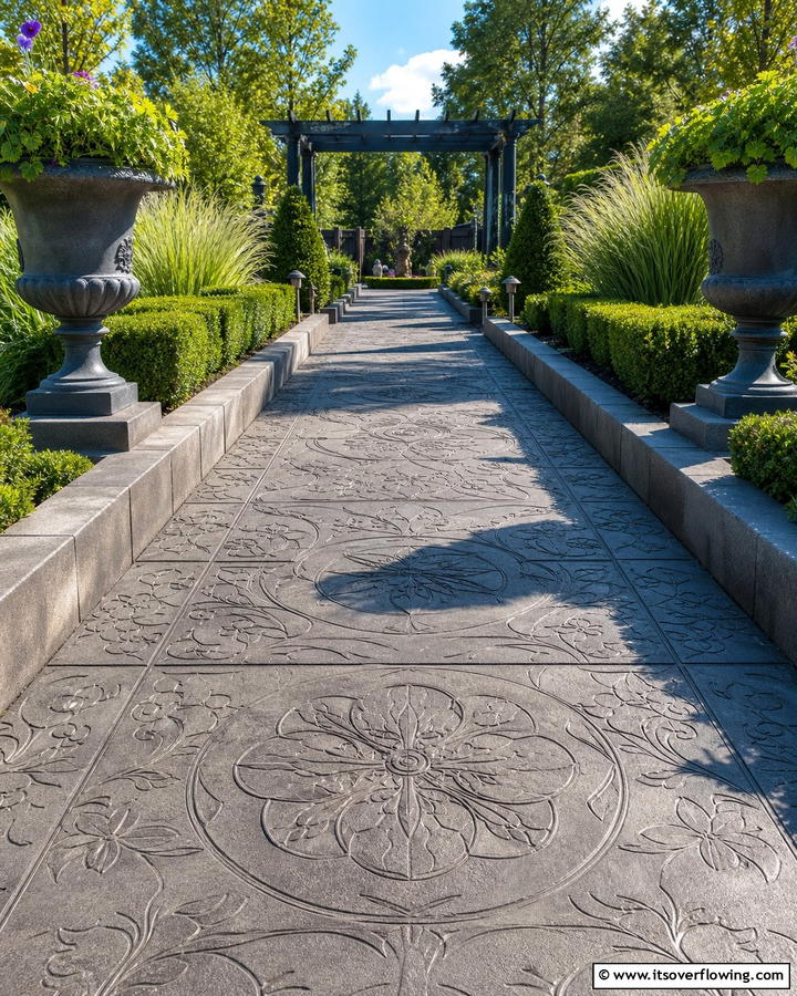Engraved Concrete for Artistic Flair - 20 Durable Concrete Walkway Ideas for Your Garden