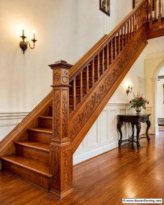 Engraved Custom Railing 30 Wood Stair Railing Ideas for Warm Architectural Detail