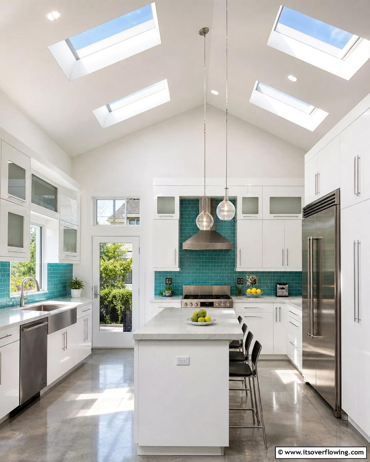 Enhanced Lighting with Skylights - 25 Vaulted Ceiling Kitchen Ideas for a Spacious Feel