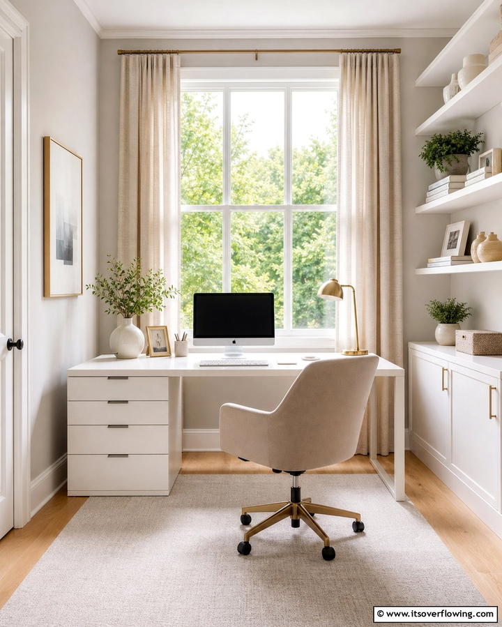 Enhancing Focus with Neutral Tones - 25 Desk in Front of Window Ideas for a Bright Workspace