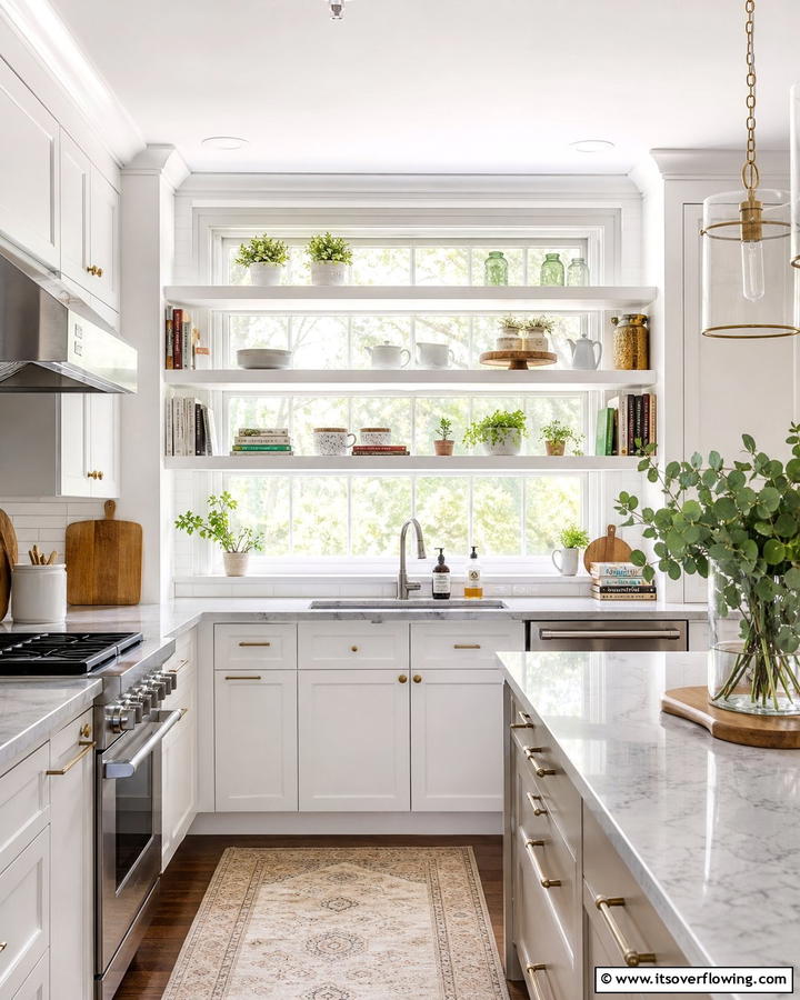 Enhancing Functionality with Window Display Shelves - 21 Kitchen Window Ideas to Brighten Your Cooking Space