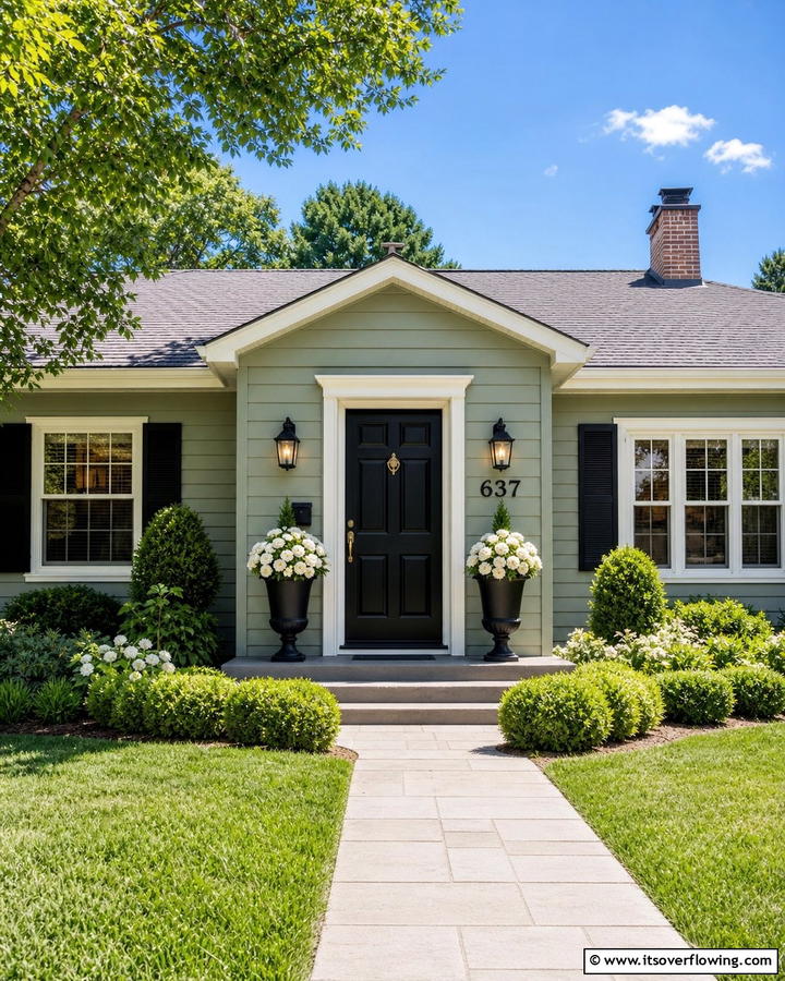 Enhancing the Look with Black Accents - 20 Sage Green House With Black Door Design Ideas