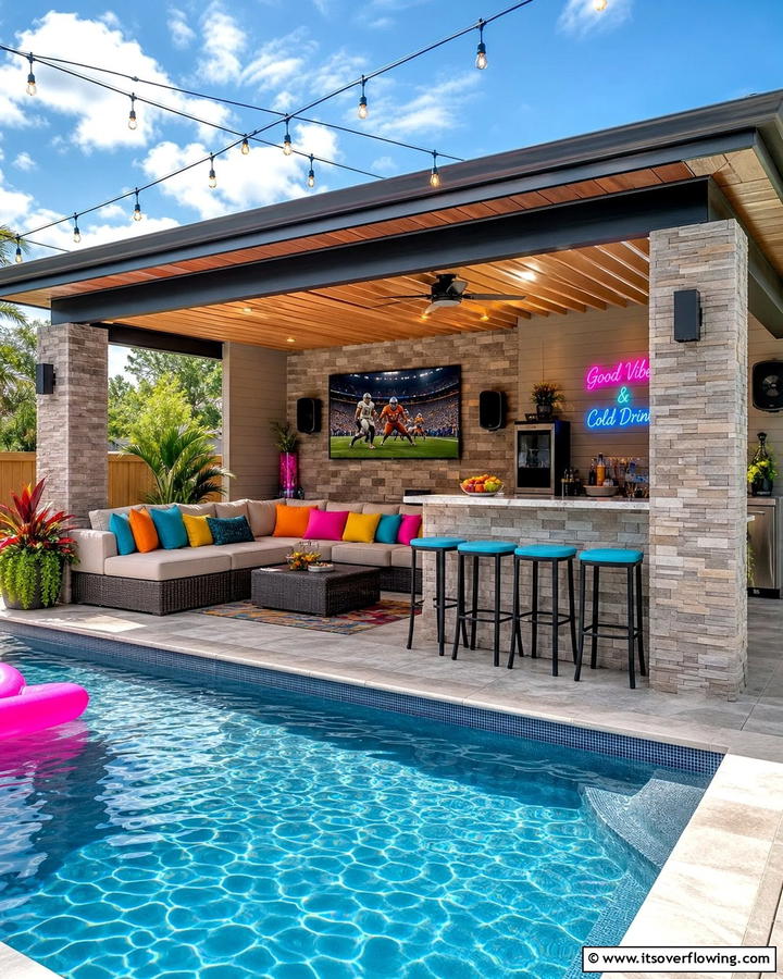 Entertainment Hub - 20 Pool Shed Ideas to Enhance Your Backyard Oasis