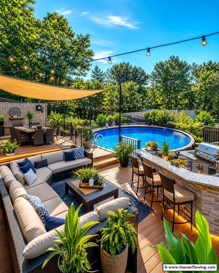 Entertainment Ready Poolside Lounge - 21 Above-Ground Pool Deck Ideas for Backyard Fun