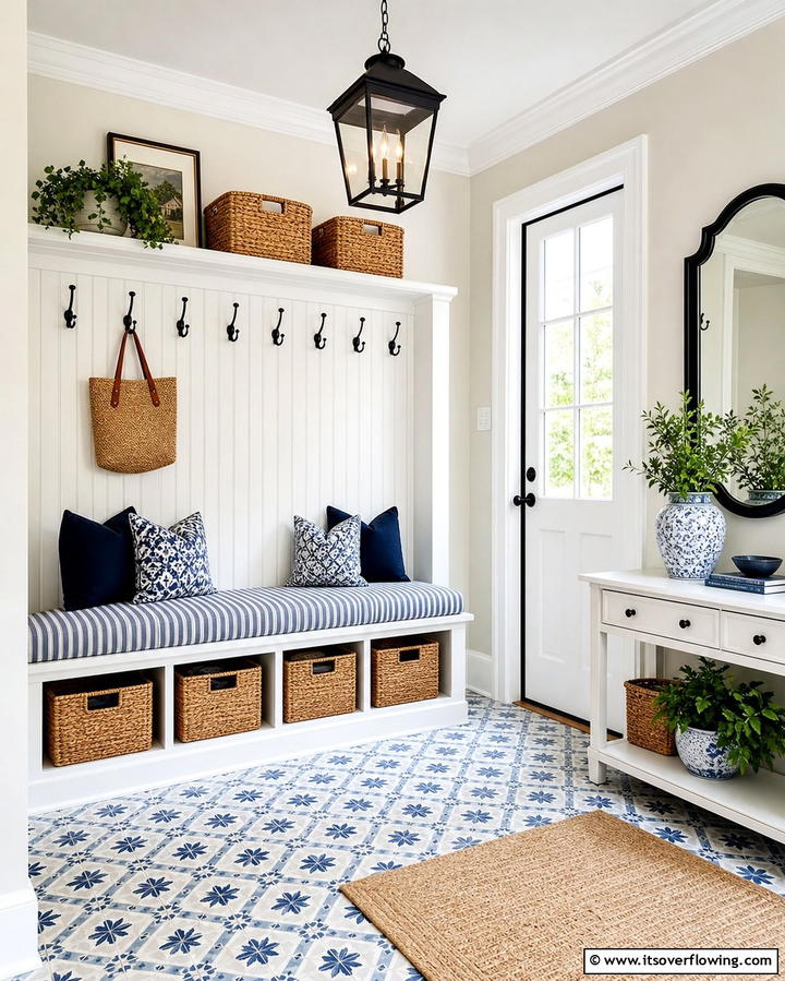 Entryway Beadboard Bench Backdrop - 25 Beadboard Wall Ideas for Classic Charm