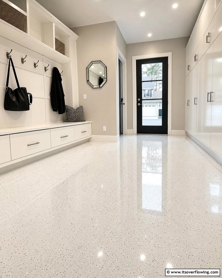 Epoxy Coated Floors - 20 Mudroom Floor Ideas to Elevate Your Entryway