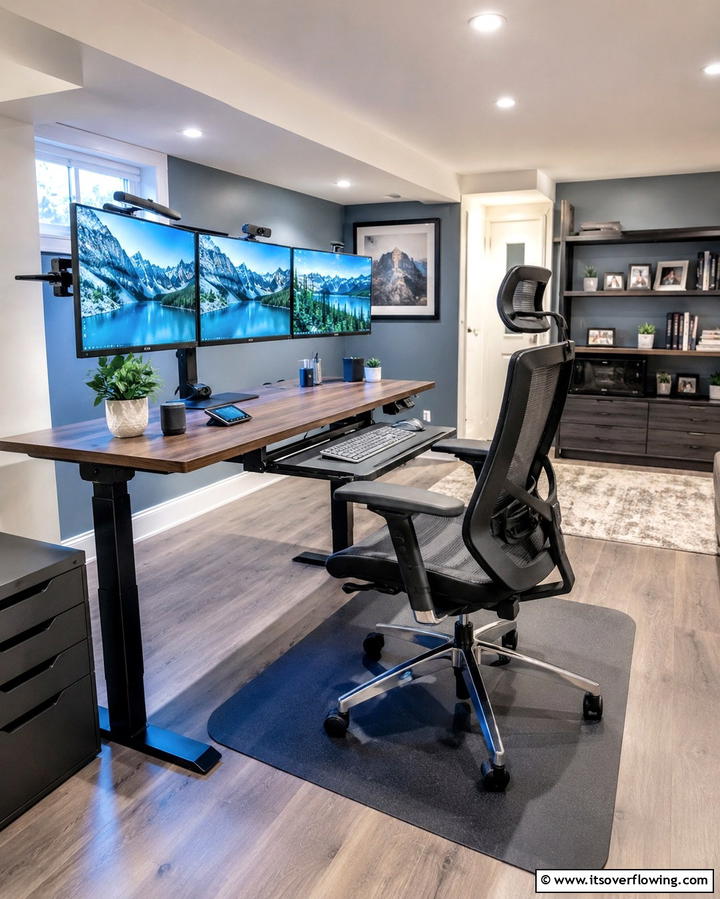 Ergonomic Executive Setup - 30 Basement Office Ideas for Productive Below-Ground Workspaces