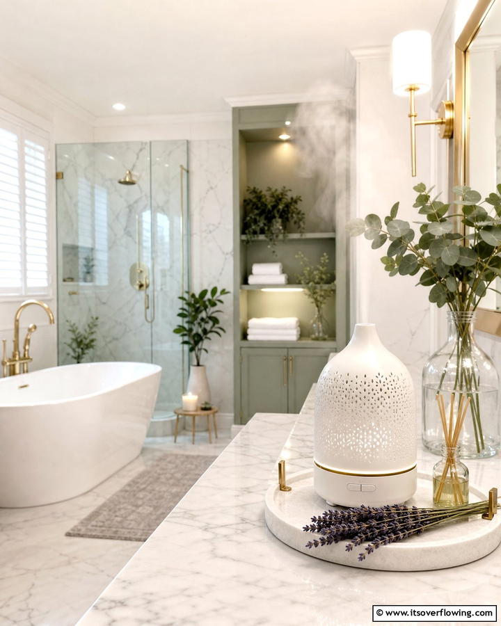 Essential Oil Diffusers for Scented Serenity - 30 Serene Spa Decor Ideas for a Relaxing Bathroom Retreat