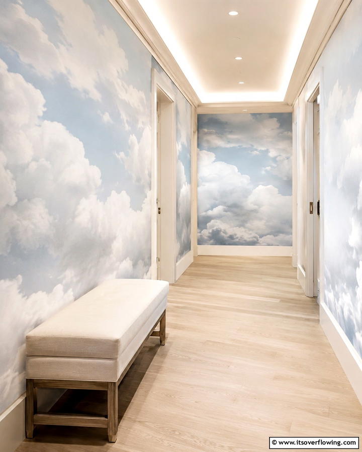 Ethereal Cloud Motifs for a Soft Dreamlike Hallway - 30 Hallway Wallpaper Ideas for a Striking Entryway