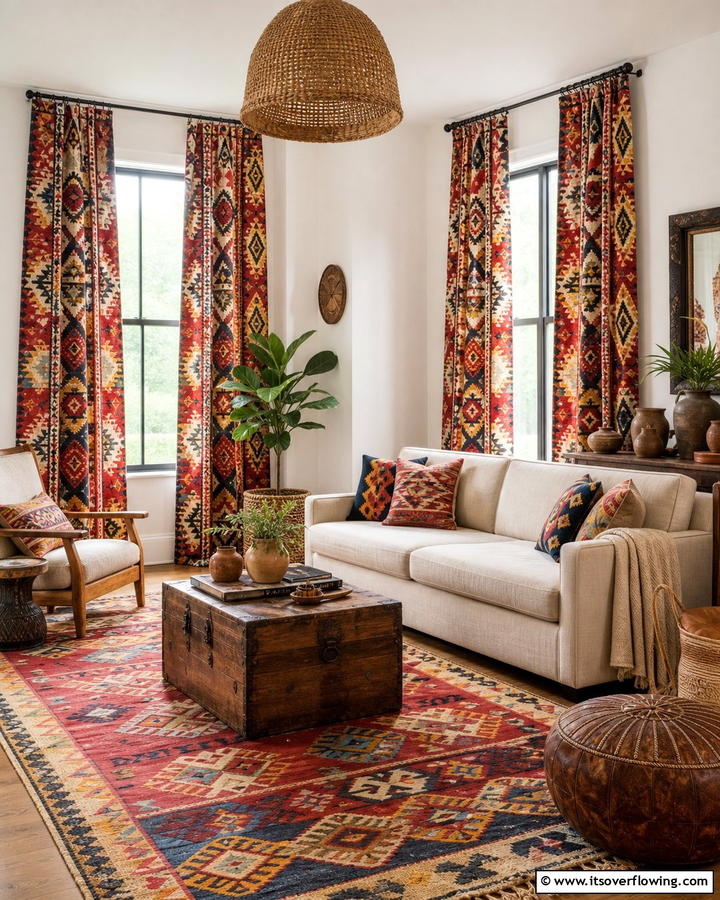 Ethnic Kilim Patterns - 20 Boho Curtain Ideas to Enhance Your Home’s Style
