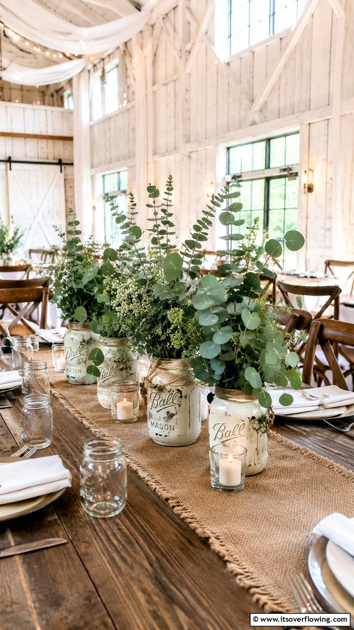 Eucalyptus and Rustic Mason Jars - 30 Eucalyptus Wedding Centerpieces for Natural Elegance