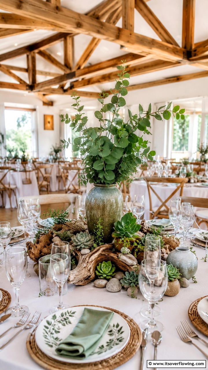 Eucalyptus with Natural Elements - 30 Eucalyptus Wedding Centerpieces for Natural Elegance