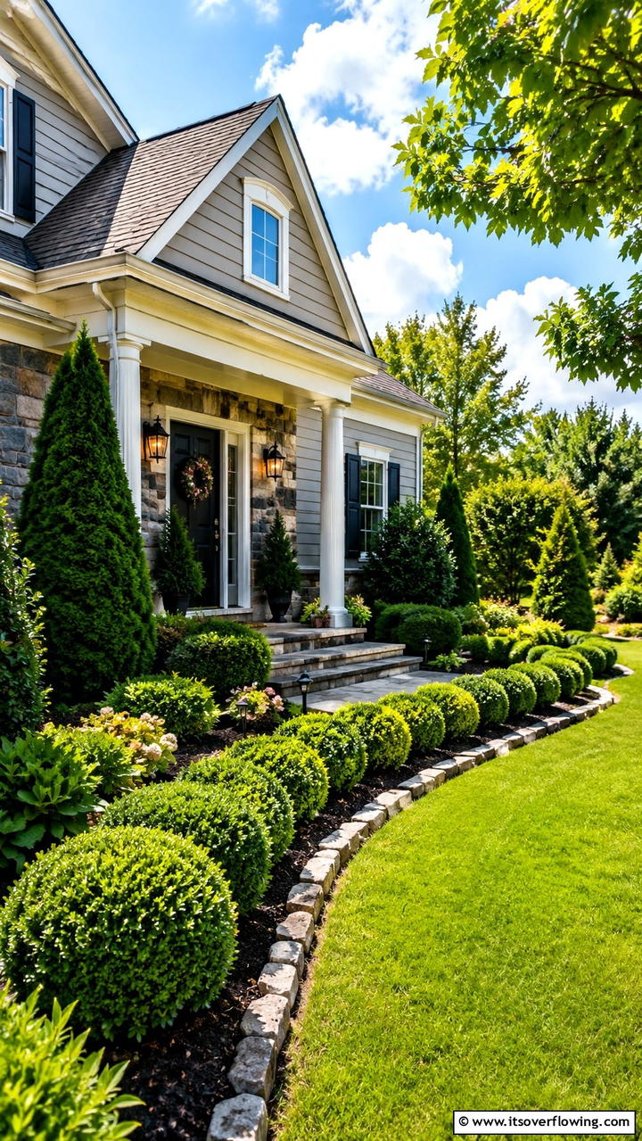 Evergreen Border Bliss - 30 Front Yard Evergreen Landscaping Ideas for Year-Round Beauty