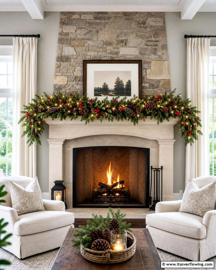 Evergreen Elegance - 25 Mantel Garland Ideas for a Festive Home Decor