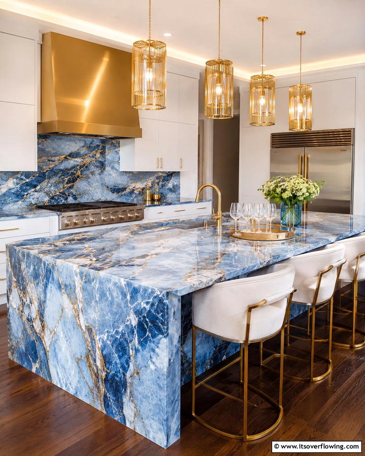 Exotic Blue Marble Countertops - 25 Marble Kitchen Countertops for Elegant Homes