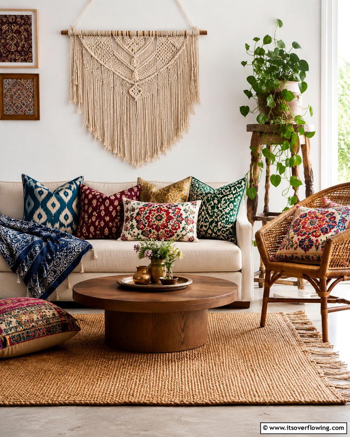 Exotic Patterned Pillows - 30 Eclectic Boho Decor Ideas for a Free-Spirited Home Vibe