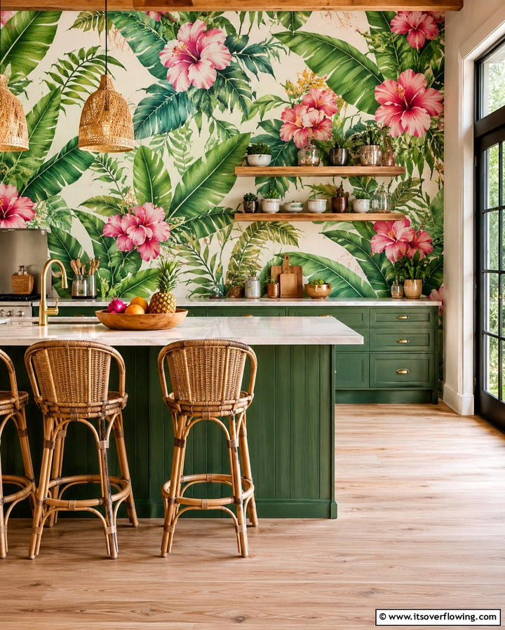 Exotic Tropical Flair - 30 Kitchen Wallpaper Ideas- Bold Backsplashes & Accent Walls