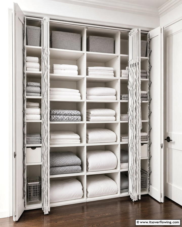 Expandable Storage Options - 30 Linen Closet Organization Ideas for Maximized Storage