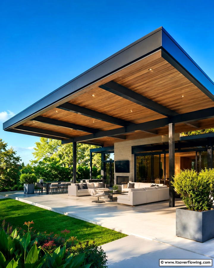 Expansive Canopy Cover - 30 Barndominium Front Porch Ideas for Rustic Charm