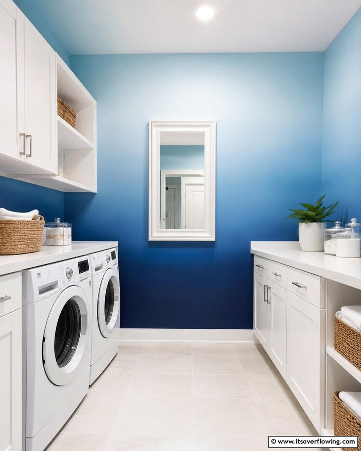 Experiment with Ombre Blue Walls - 25 Blue Laundry Room Ideas for a Fresh and Clean Look