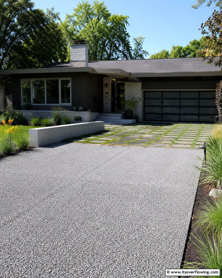 Exposed Aggregate Driveway - 30 Durable Concrete Driveway Designs to Enhance Curb Appeal