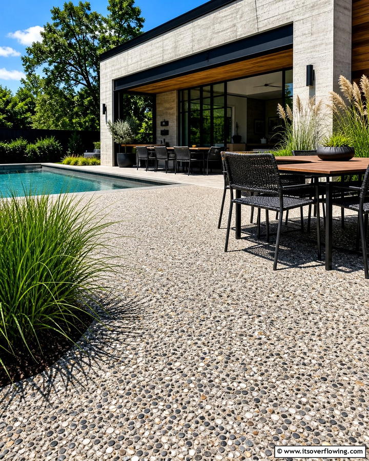 Exposed Aggregate Finish - 25 Stamped Concrete Pool Deck Ideas for Durability