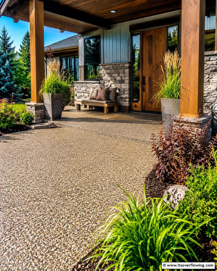 Exposed Aggregate FinishOne - 25 Concrete Porch Ideas for a Stylish and Low-Maintenance Entry