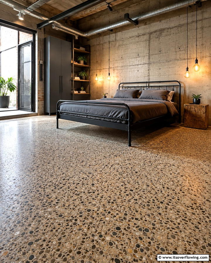 Exposed Aggregate for Unique Texture - 25 Concrete Floor Bedroom Ideas for an Industrial Vibe