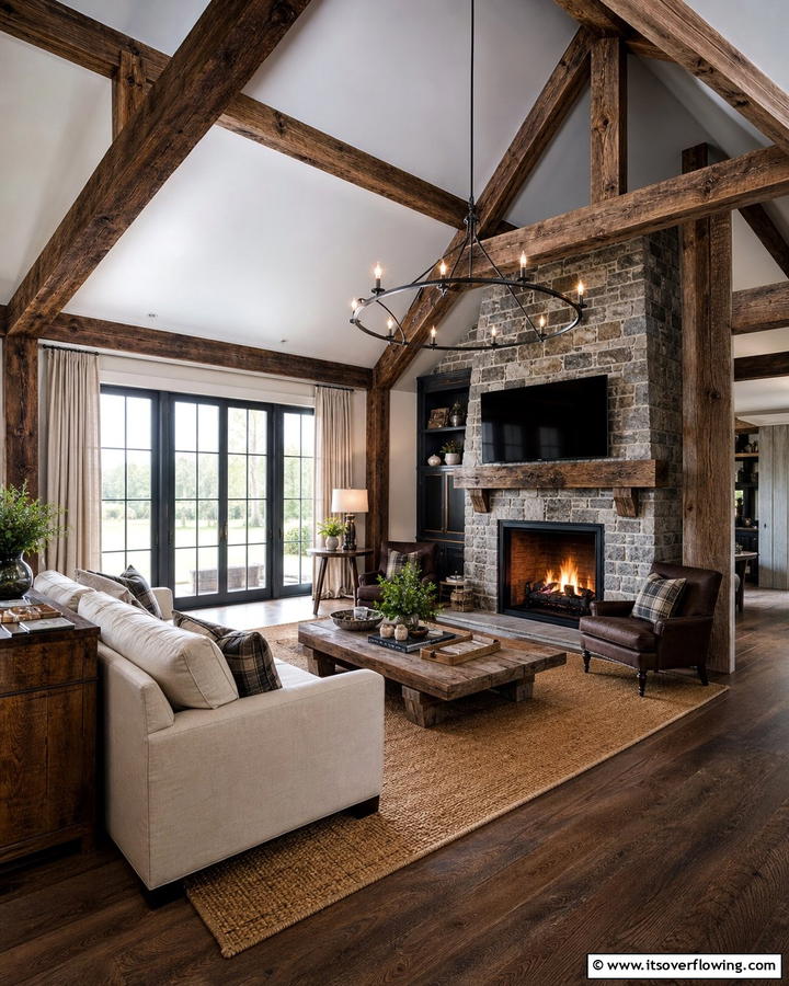 Exposed Beam Elegance - 21 Rustic Living Room Ideas for Cozy Natural Interior Designs