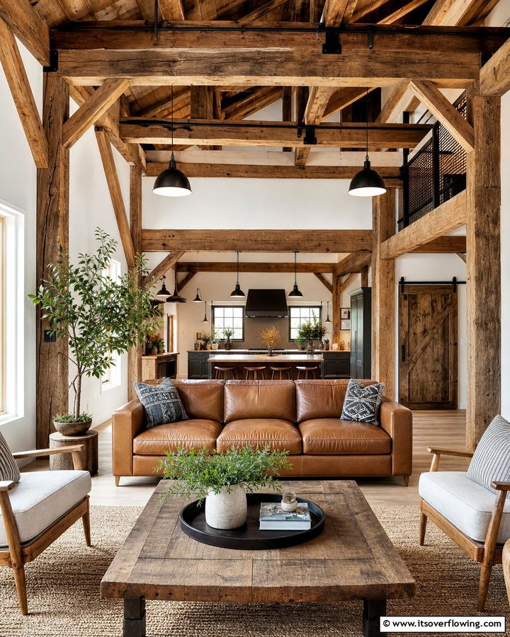 Exposed Beam Interiors - 30 Western Living Room Ideas for Cozy Rustic Ambiance