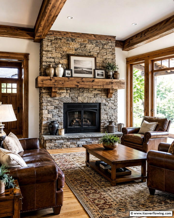 Exposed Beam Mantel - 25 Craftsman-style Fireplace Ideas- Classic & Elegant Designs