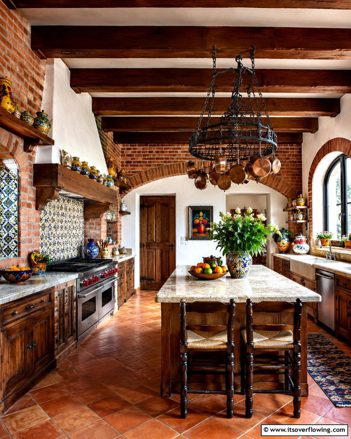 Exposed Beams and Brick Walls - 30 Spanish Style Kitchen Ideas for Old-World Elegance