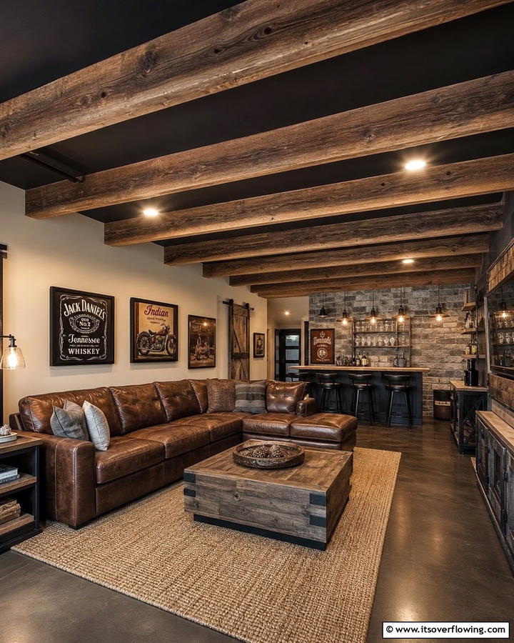 Exposed Beams for Rustic Charm - 20 Man Cave Ceiling Ideas to Elevate Your Space