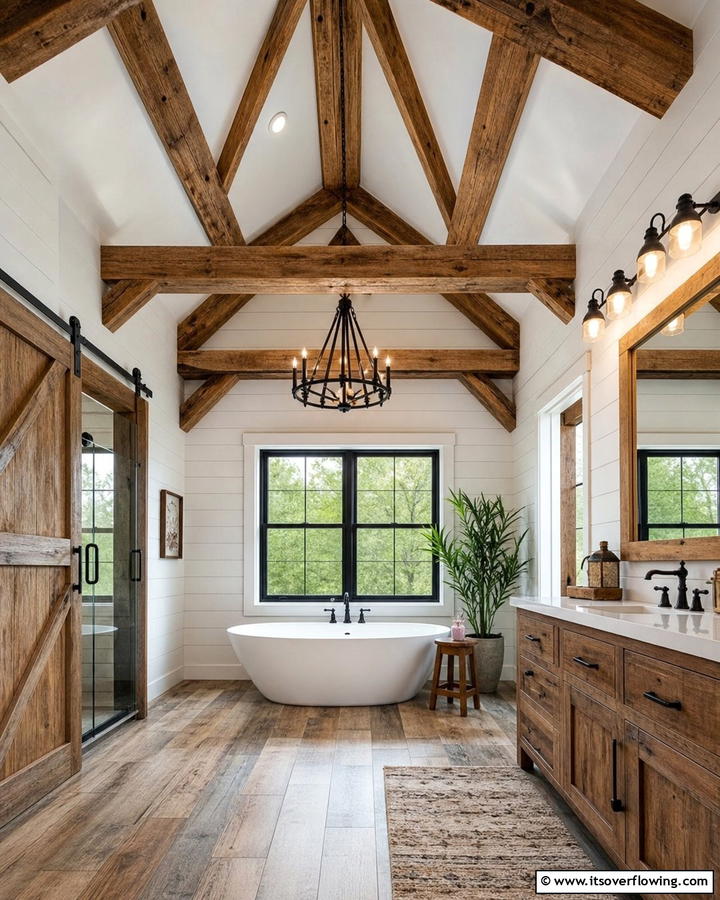 Exposed Beams - 20 Barndominium Bathroom Ideas for Rustic Charm