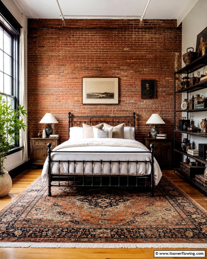 Exposed Brick Accent Wall - 25 Steampunk Bedroom Ideas for a Unique Vintage Look