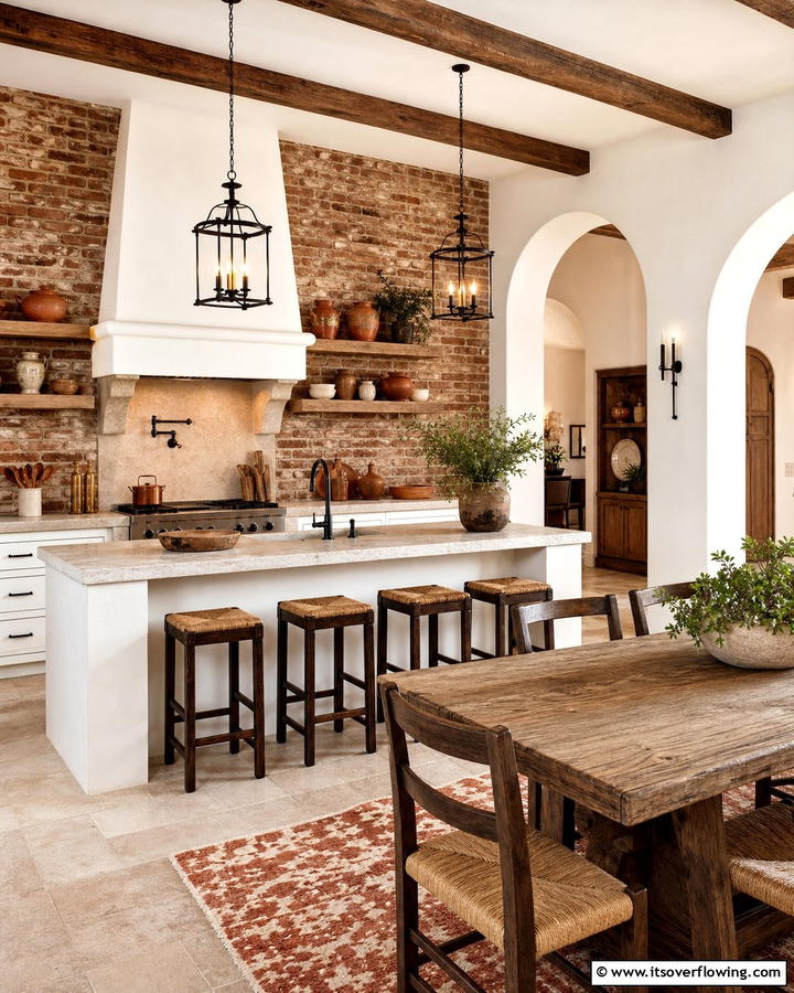 Exposed Brick Accents - 21 Mediterranean Kitchen Ideas for Warm & Inviting Vibes