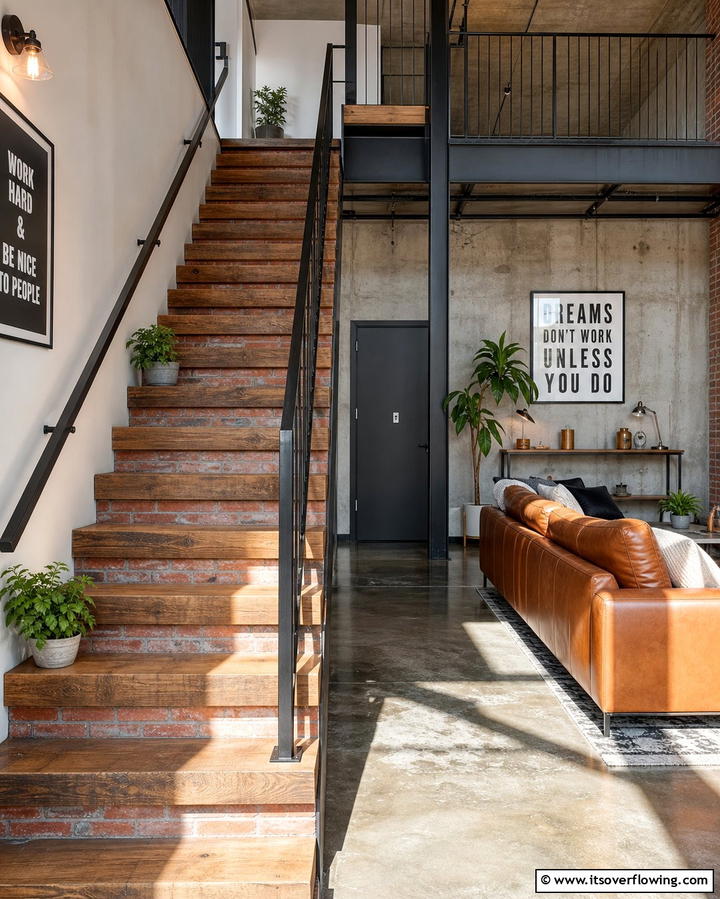 Exposed Brick Finish - 25 Stair Riser Ideas to Enhance Your Home’s Interior