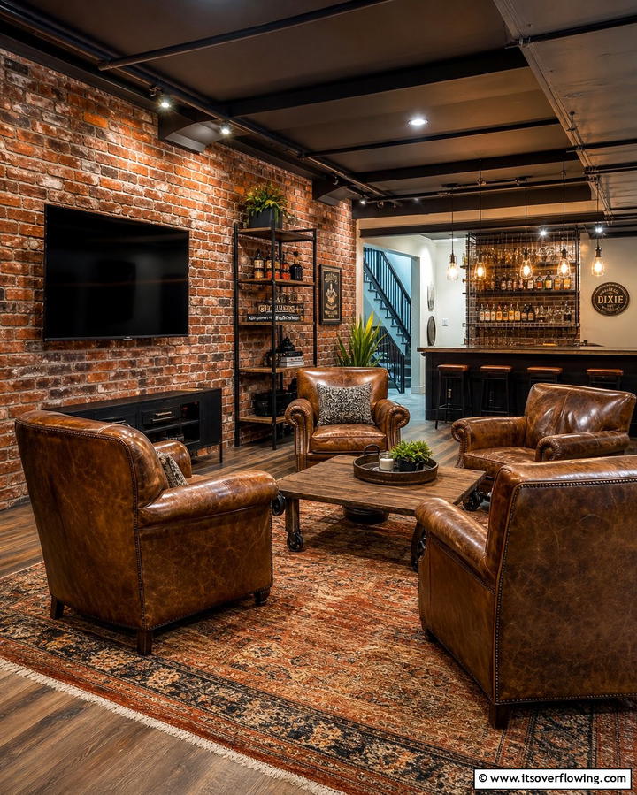Exposed Brick Wall - 25 Basement Accent Wall Ideas to Transform Your Space