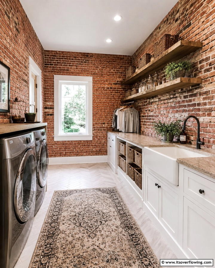 Exposed Brick Walls - 30 Rustic Laundry Room Ideas for Functional Farmhouse Style