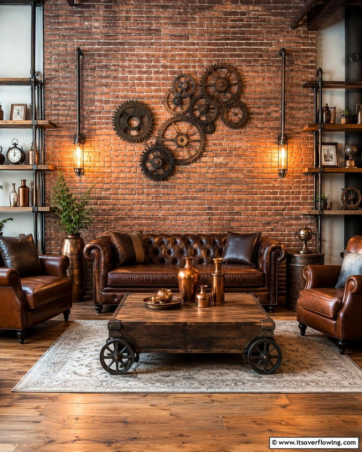 Exposed Brick Walls - 20 Steampunk Living Room Ideas for Unique Decor