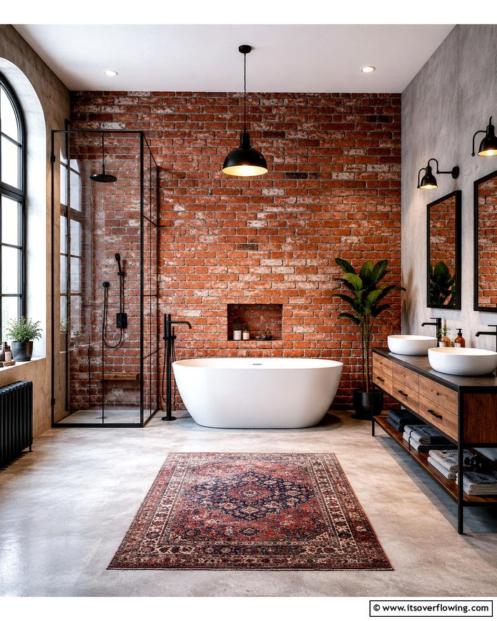 Exposed Brick Walls - 25 Industrial Bathroom Ideas for a Bold Look