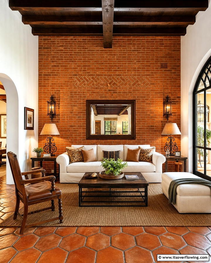 Exposed Brick Walls - 25 Spanish Style Living Room Ideas for Timeless Elegance