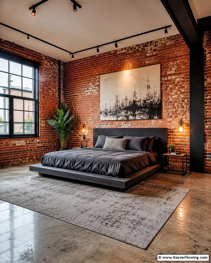 Exposed Brick Walls for Authentic Charm - 25 Industrial Bedroom Ideas- Urban & Stylish Designs